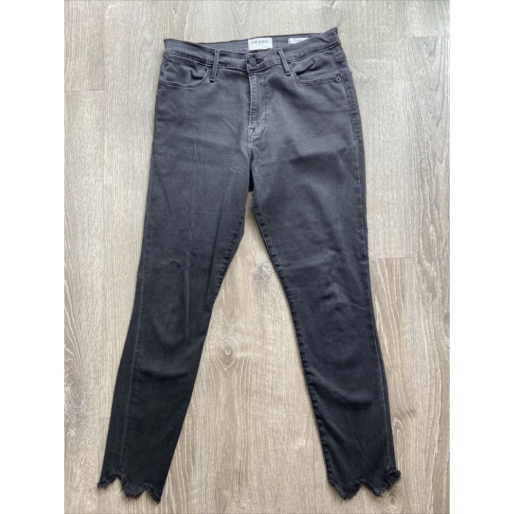 frame black jeans le high skinny raw zig zag hem